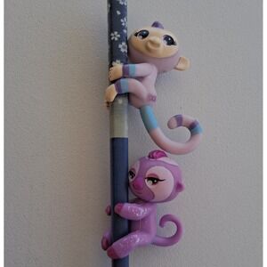 WowWee Fingerlings Minis Monkey Pencil Toppers Lot of 2 Purple Glitter Striped